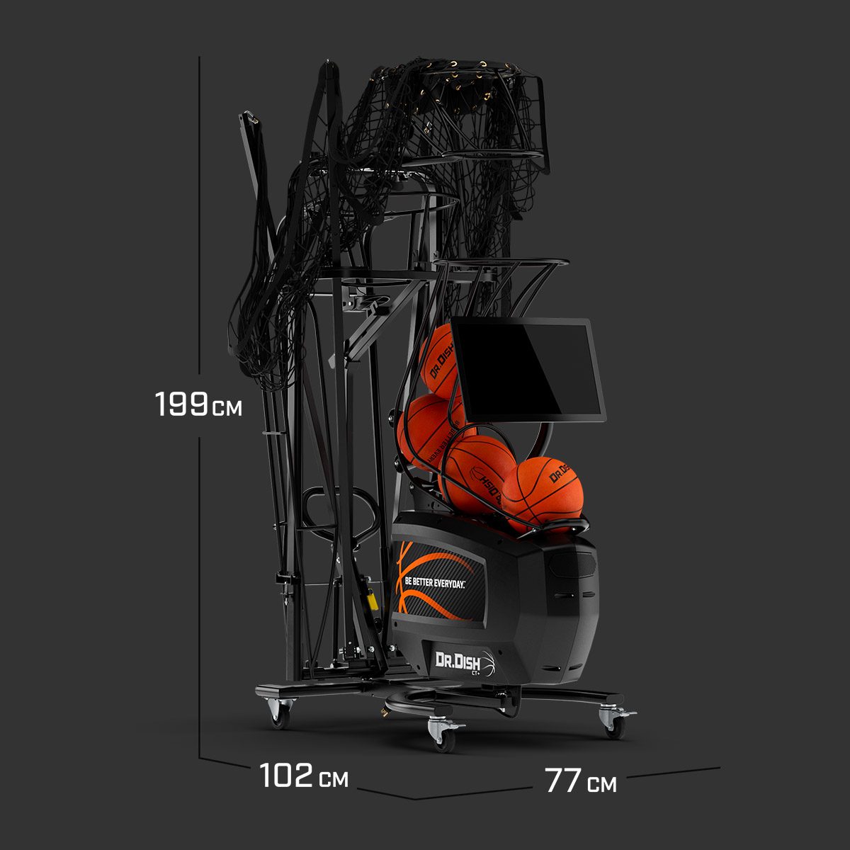 Dr. Dish CT+ folded, 199 cm high, 102 cm long and 77 cm wide